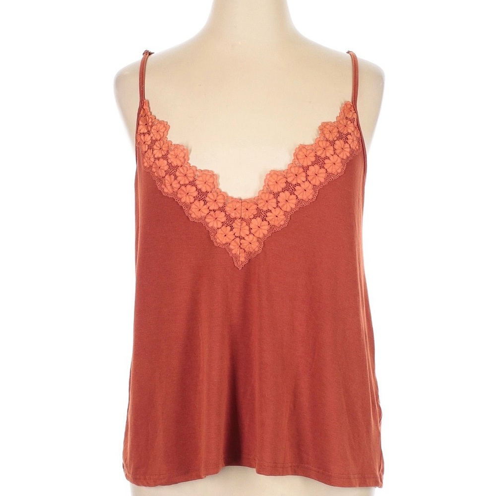 POL Orange Lace Trim Cami Top